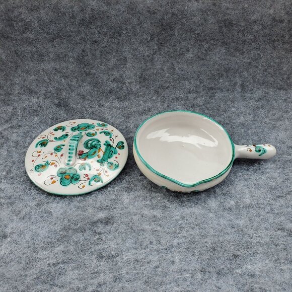 VTG Italian Pottery Hand Painted Casserole Dish W/ Lid Rooster Floral Design - Picture 2 of 7
